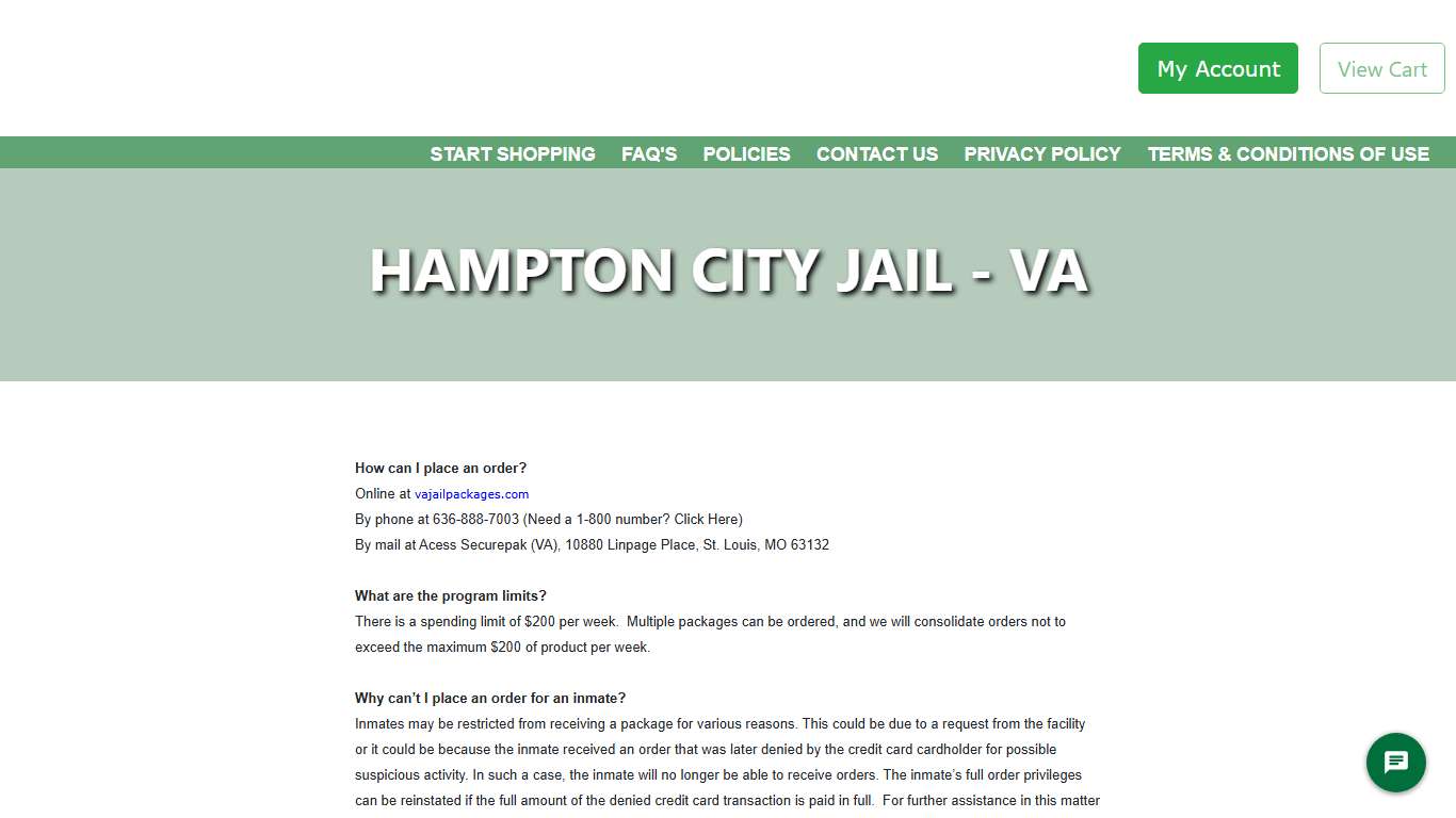 Access Securepak - Hampton City Jail Package Program - VA - FAQ's